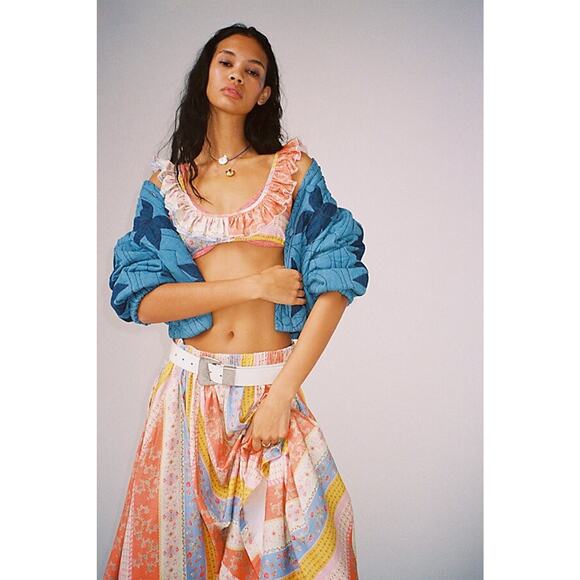 New FREE PEOPLE As It Was Midi Skirt and Bra Top Set $168 X-SMALL Orange/Blue - Picture 6 of 6